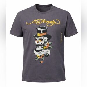 Ed Hardy Charcoal Skull Graphic Tee